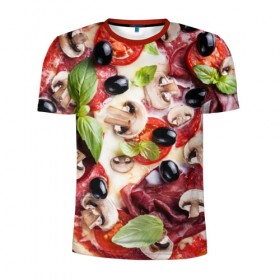 Мужская футболка 3D спортивная с принтом Пицца в Белгороде, 100% полиэстер с улучшенными характеристиками | приталенный силуэт, круглая горловина, широкие плечи, сужается к линии бедра | 
