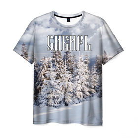 Мужская футболка 3D с принтом Сибирь в Белгороде, 100% полиэфир | прямой крой, круглый вырез горловины, длина до линии бедер | ель | лес | небо | облака | природа | снег | сосна | сугробы | тайга | хвоя