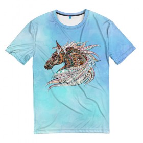 Мужская футболка 3D с принтом Конь в Белгороде, 100% полиэфир | прямой крой, круглый вырез горловины, длина до линии бедер | конь | лошадь