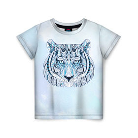 Детская футболка 3D с принтом Тигр в Белгороде, 100% гипоаллергенный полиэфир | прямой крой, круглый вырез горловины, длина до линии бедер, чуть спущенное плечо, ткань немного тянется | тигр