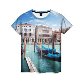 Женская футболка 3D с принтом Италия (Венеция) в Белгороде, 100% полиэфир ( синтетическое хлопкоподобное полотно) | прямой крой, круглый вырез горловины, длина до линии бедер | europe | italy | venice | венеция | вода | европа | ес | италия | каникулы | лодки | отдых | отпуск | солнце | туризм