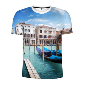 Мужская футболка 3D спортивная с принтом Италия (Венеция) в Белгороде, 100% полиэстер с улучшенными характеристиками | приталенный силуэт, круглая горловина, широкие плечи, сужается к линии бедра | europe | italy | venice | венеция | вода | европа | ес | италия | каникулы | лодки | отдых | отпуск | солнце | туризм