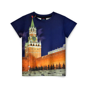 Детская футболка 3D с принтом Кремль в Белгороде, 100% гипоаллергенный полиэфир | прямой крой, круглый вырез горловины, длина до линии бедер, чуть спущенное плечо, ткань немного тянется | Тематика изображения на принте: moscow | russia | гордость | кремль | москва | отечество | родина | россия | столица