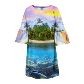 Детское платье 3D с принтом Мальдивы в Белгороде, 100% полиэстер | прямой силуэт, чуть расширенный к низу. Круглая горловина, на рукавах — воланы | загар | каникулы | мальдивские острова | мальдивы | отдых | отпуск | пляж | приключения | солнце | туризм