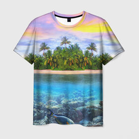 Мужская футболка 3D с принтом Мальдивы в Белгороде, 100% полиэфир | прямой крой, круглый вырез горловины, длина до линии бедер | загар | каникулы | мальдивские острова | мальдивы | отдых | отпуск | пляж | приключения | солнце | туризм