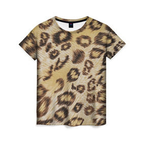 Женская футболка 3D с принтом Леопардовая ткань в Белгороде, 100% полиэфир ( синтетическое хлопкоподобное полотно) | прямой крой, круглый вырез горловины, длина до линии бедер | гепард | гламур | леопард | мода | пятна | роскошь | ткань | точки | шерсть