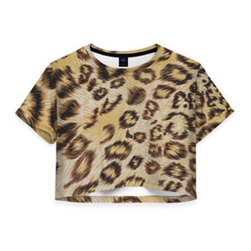 Женская футболка 3D укороченная с принтом Леопардовая ткань в Белгороде, 100% полиэстер | круглая горловина, длина футболки до линии талии, рукава с отворотами | гепард | гламур | леопард | мода | пятна | роскошь | ткань | точки | шерсть