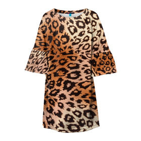 Детское платье 3D с принтом Леопардовая шкура в Белгороде, 100% полиэстер | прямой силуэт, чуть расширенный к низу. Круглая горловина, на рукавах — воланы | гепард | гламур | леопард | мода | роскошь | шерсть