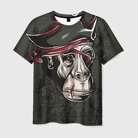 Мужская футболка 3D с принтом Старый пират в Белгороде, 100% полиэфир | прямой крой, круглый вырез горловины, длина до линии бедер | обезьяна | шимпанзе