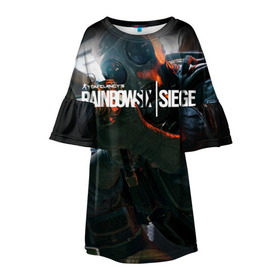Детское платье 3D с принтом Rainbow six | Siege в Белгороде, 100% полиэстер | прямой силуэт, чуть расширенный к низу. Круглая горловина, на рукавах — воланы | Тематика изображения на принте: boom | fire | rainbowsix | siege | tom clansys