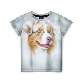 Детская футболка 3D с принтом Австралийская овчарка в Белгороде, 100% гипоаллергенный полиэфир | прямой крой, круглый вырез горловины, длина до линии бедер, чуть спущенное плечо, ткань немного тянется | австралийская овчарка | животные | природа | собака | щенок
