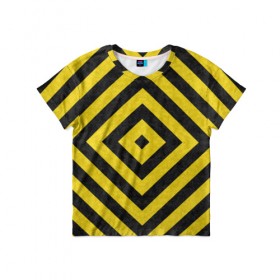 Детская футболка 3D с принтом Чёрные и Жёлтые Квадраты в Белгороде, 100% гипоаллергенный полиэфир | прямой крой, круглый вырез горловины, длина до линии бедер, чуть спущенное плечо, ткань немного тянется | жёлтый | квадрат | полосы | текстура | узор | чёрный