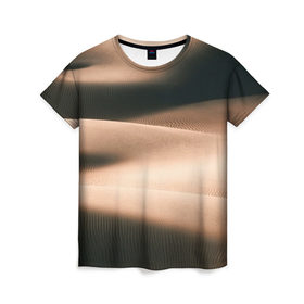 Женская футболка 3D с принтом Барханы в Белгороде, 100% полиэфир ( синтетическое хлопкоподобное полотно) | прямой крой, круглый вырез горловины, длина до линии бедер | аравия | барханы | бедуин | восток | пески | пустыня | солнце | товарищ сухов