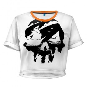Женская футболка 3D укороченная с принтом Sea of Thieves в Белгороде, 100% полиэстер | круглая горловина, длина футболки до линии талии, рукава с отворотами | of | pirat | sea | thieves | пират | череп