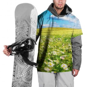 Накидка на куртку 3D с принтом Ромашковый ковёр в Белгороде, 100% полиэстер |  | горизонт | зелень | небо | облака | поле | поляна | ромашки | солнце | цветы