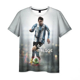 Мужская футболка 3D с принтом Leo Messi в Белгороде, 100% полиэфир | прямой крой, круглый вырез горловины, длина до линии бедер | barselona | messi | аргентина | барселона | месси | мяч | футбол