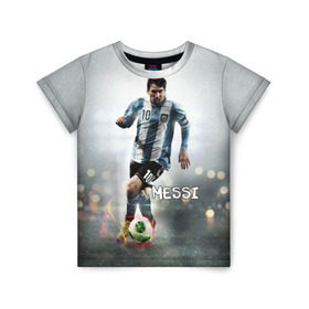 Детская футболка 3D с принтом Leo Messi в Белгороде, 100% гипоаллергенный полиэфир | прямой крой, круглый вырез горловины, длина до линии бедер, чуть спущенное плечо, ткань немного тянется | barselona | messi | аргентина | барселона | месси | мяч | футбол