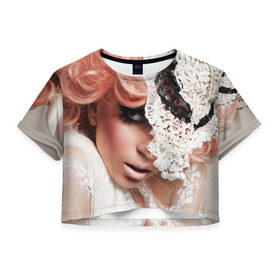 Женская футболка 3D укороченная с принтом Lady Gaga в Белгороде, 100% полиэстер | круглая горловина, длина футболки до линии талии, рукава с отворотами | lady gaga | звезда | знаменитость | леди гага | музыка | певица