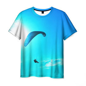 Мужская футболка 3D с принтом Прыжок в Белгороде, 100% полиэфир | прямой крой, круглый вырез горловины, длина до линии бедер | парашют | прыжок | синяя