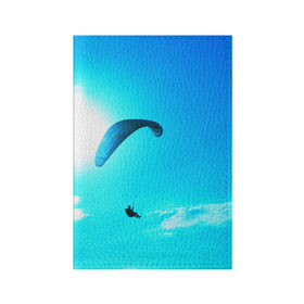 Обложка для паспорта матовая кожа с принтом Прыжок в Белгороде, натуральная матовая кожа | размер 19,3 х 13,7 см; прозрачные пластиковые крепления | Тематика изображения на принте: парашют | прыжок | синяя