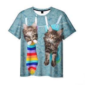 Мужская футболка 3D с принтом Мейн-кун 1 в Белгороде, 100% полиэфир | прямой крой, круглый вырез горловины, длина до линии бедер | Тематика изображения на принте: кот | котенок | котик | котэ | кошка | мейн кун | мейнкун | мэйн кун | мэйнкун