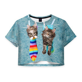 Женская футболка 3D укороченная с принтом Мейн-кун 1 в Белгороде, 100% полиэстер | круглая горловина, длина футболки до линии талии, рукава с отворотами | кот | котенок | котик | котэ | кошка | мейн кун | мейнкун | мэйн кун | мэйнкун