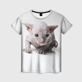 Женская футболка 3D с принтом Сфинкс 1 в Белгороде, 100% полиэфир ( синтетическое хлопкоподобное полотно) | прямой крой, круглый вырез горловины, длина до линии бедер | Тематика изображения на принте: кот | котенок | котик | котэ | кошка | сфинкс