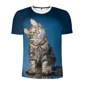 Мужская футболка 3D спортивная с принтом Мейн-кун 2 в Белгороде, 100% полиэстер с улучшенными характеристиками | приталенный силуэт, круглая горловина, широкие плечи, сужается к линии бедра | кот | котенок | котик | котэ | кошка | мейн кун | мейнкун | мэйн кун | мэйнкун