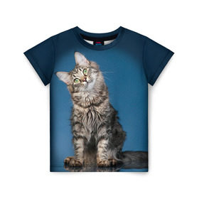 Детская футболка 3D с принтом Мейн-кун 2 в Белгороде, 100% гипоаллергенный полиэфир | прямой крой, круглый вырез горловины, длина до линии бедер, чуть спущенное плечо, ткань немного тянется | Тематика изображения на принте: кот | котенок | котик | котэ | кошка | мейн кун | мейнкун | мэйн кун | мэйнкун