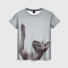 Женская футболка 3D с принтом Сфинкс 3 в Белгороде, 100% полиэфир ( синтетическое хлопкоподобное полотно) | прямой крой, круглый вырез горловины, длина до линии бедер | Тематика изображения на принте: кот | котенок | котик | котэ | кошка | сфинкс