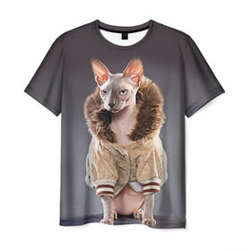 Мужская футболка 3D с принтом Сфинкс 4 в Белгороде, 100% полиэфир | прямой крой, круглый вырез горловины, длина до линии бедер | кот | котенок | котик | котэ | кошка | сфинкс