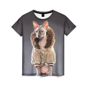 Женская футболка 3D с принтом Сфинкс 4 в Белгороде, 100% полиэфир ( синтетическое хлопкоподобное полотно) | прямой крой, круглый вырез горловины, длина до линии бедер | кот | котенок | котик | котэ | кошка | сфинкс