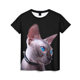 Женская футболка 3D с принтом Сфинкс 6 в Белгороде, 100% полиэфир ( синтетическое хлопкоподобное полотно) | прямой крой, круглый вырез горловины, длина до линии бедер | кот | котенок | котик | котэ | кошка | сфинкс