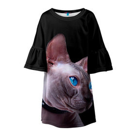 Детское платье 3D с принтом Сфинкс 6 в Белгороде, 100% полиэстер | прямой силуэт, чуть расширенный к низу. Круглая горловина, на рукавах — воланы | Тематика изображения на принте: кот | котенок | котик | котэ | кошка | сфинкс