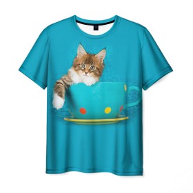 Мужская футболка 3D с принтом Мейн-кун 4 в Белгороде, 100% полиэфир | прямой крой, круглый вырез горловины, длина до линии бедер | Тематика изображения на принте: кот | котенок | котик | котэ | кошка | мейн кун | мейнкун | мэйн кун | мэйнкун