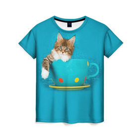 Женская футболка 3D с принтом Мейн-кун 4 в Белгороде, 100% полиэфир ( синтетическое хлопкоподобное полотно) | прямой крой, круглый вырез горловины, длина до линии бедер | кот | котенок | котик | котэ | кошка | мейн кун | мейнкун | мэйн кун | мэйнкун