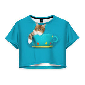 Женская футболка 3D укороченная с принтом Мейн-кун 4 в Белгороде, 100% полиэстер | круглая горловина, длина футболки до линии талии, рукава с отворотами | кот | котенок | котик | котэ | кошка | мейн кун | мейнкун | мэйн кун | мэйнкун