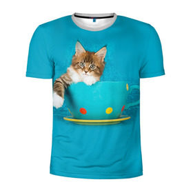 Мужская футболка 3D спортивная с принтом Мейн-кун 4 в Белгороде, 100% полиэстер с улучшенными характеристиками | приталенный силуэт, круглая горловина, широкие плечи, сужается к линии бедра | Тематика изображения на принте: кот | котенок | котик | котэ | кошка | мейн кун | мейнкун | мэйн кун | мэйнкун