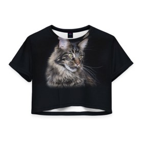 Женская футболка 3D укороченная с принтом Мейн-кун 5 в Белгороде, 100% полиэстер | круглая горловина, длина футболки до линии талии, рукава с отворотами | кот | котенок | котик | котэ | кошка | мейн кун | мейнкун | мэйн кун | мэйнкун