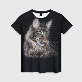Женская футболка 3D с принтом Мейн-кун 5 в Белгороде, 100% полиэфир ( синтетическое хлопкоподобное полотно) | прямой крой, круглый вырез горловины, длина до линии бедер | кот | котенок | котик | котэ | кошка | мейн кун | мейнкун | мэйн кун | мэйнкун