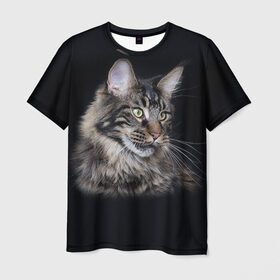 Мужская футболка 3D с принтом Мейн-кун 5 в Белгороде, 100% полиэфир | прямой крой, круглый вырез горловины, длина до линии бедер | Тематика изображения на принте: кот | котенок | котик | котэ | кошка | мейн кун | мейнкун | мэйн кун | мэйнкун