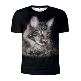 Мужская футболка 3D спортивная с принтом Мейн-кун 5 в Белгороде, 100% полиэстер с улучшенными характеристиками | приталенный силуэт, круглая горловина, широкие плечи, сужается к линии бедра | Тематика изображения на принте: кот | котенок | котик | котэ | кошка | мейн кун | мейнкун | мэйн кун | мэйнкун