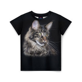 Детская футболка 3D с принтом Мейн-кун 5 в Белгороде, 100% гипоаллергенный полиэфир | прямой крой, круглый вырез горловины, длина до линии бедер, чуть спущенное плечо, ткань немного тянется | Тематика изображения на принте: кот | котенок | котик | котэ | кошка | мейн кун | мейнкун | мэйн кун | мэйнкун