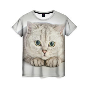 Женская футболка 3D с принтом Британец 6 в Белгороде, 100% полиэфир ( синтетическое хлопкоподобное полотно) | прямой крой, круглый вырез горловины, длина до линии бедер | британец | британская | британцы | кот | котенок | котик | котэ | кошка