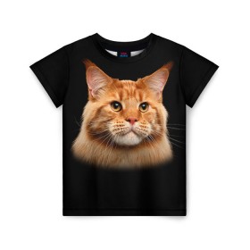 Детская футболка 3D с принтом Мейн-кун 6 в Белгороде, 100% гипоаллергенный полиэфир | прямой крой, круглый вырез горловины, длина до линии бедер, чуть спущенное плечо, ткань немного тянется | Тематика изображения на принте: кот | котенок | котик | котэ | кошка | мейн кун | мейнкун | мэйн кун | мэйнкун