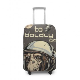Чехол для чемодана 3D с принтом Космо мартышка в Белгороде, 86% полиэфир, 14% спандекс | двустороннее нанесение принта, прорези для ручек и колес | космос | луна | мартышка | новинки | обезьяна | популярное | спутник | шимпанзе