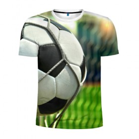 Мужская футболка 3D спортивная с принтом Футбол в Белгороде, 100% полиэстер с улучшенными характеристиками | приталенный силуэт, круглая горловина, широкие плечи, сужается к линии бедра | Тематика изображения на принте: ворота | мяч | сетка