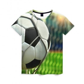 Женская футболка 3D с принтом Футбол в Белгороде, 100% полиэфир ( синтетическое хлопкоподобное полотно) | прямой крой, круглый вырез горловины, длина до линии бедер | ворота | мяч | сетка
