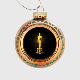 Стеклянный ёлочный шар с принтом Оскар в Белгороде, Стекло | Диаметр: 80 мм | Тематика изображения на принте: американская киноакадемия | золото | кинематограф | кино | кинофестиваль | награда | премия оскар