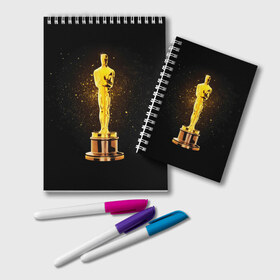Блокнот с принтом Оскар в Белгороде, 100% бумага | 48 листов, плотность листов — 60 г/м2, плотность картонной обложки — 250 г/м2. Листы скреплены удобной пружинной спиралью. Цвет линий — светло-серый
 | американская киноакадемия | золото | кинематограф | кино | кинофестиваль | награда | премия оскар